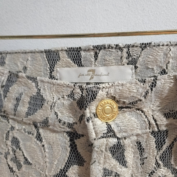 7 For All Mankind | Women's Cream And Gold Tone Lace Pattern Pant - Picture 8 of 12